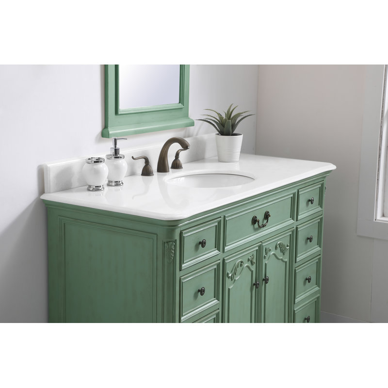 Angelique 48'' Single Bathroom Vanity with Top, Vintage Mint, Pure White