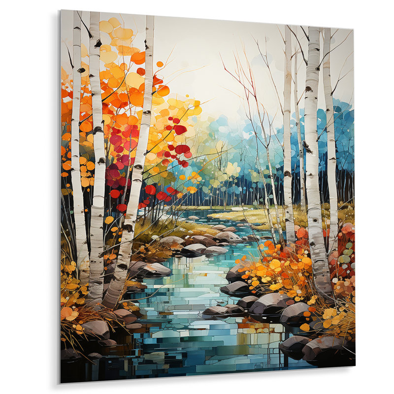 Birch Woods Autumn Harmony IV - impression d'art floral en métal, H 20 po x l 12 po x P 1 po