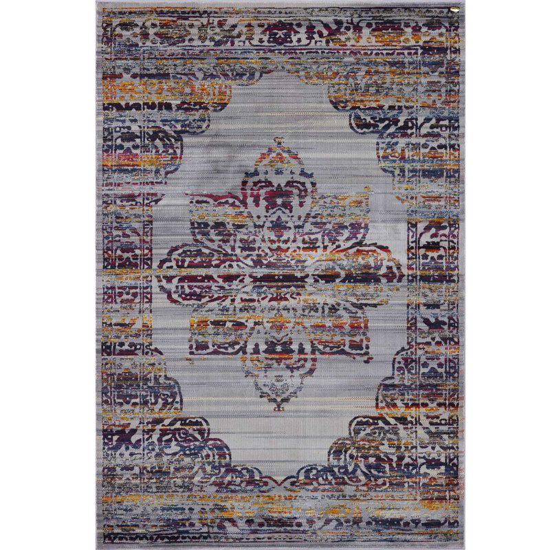 Tapis à motif oriental gris Runkle, Rectangle 5 pi 3 po x 7 pi 7 po