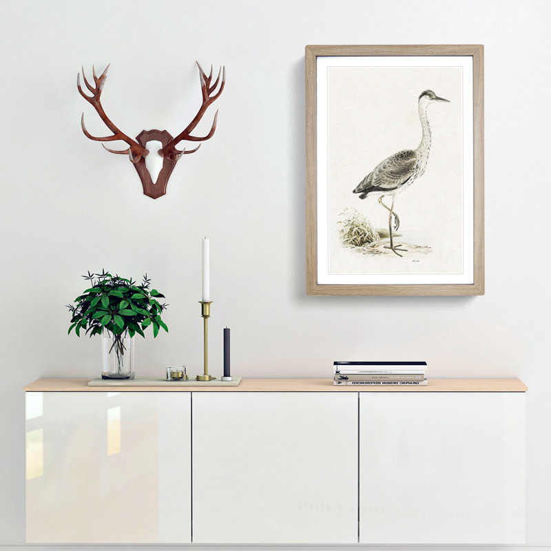 Grey Heron by Von Wright - Picture Frame Painting Print, 36cm H x 27cm W x 2cm D, Oak Framed