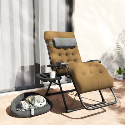 Chaise rembourrée zéro gravité, fauteuil inclinable pliant, kaki clair