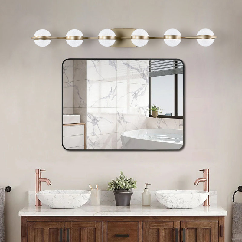 43" Minimalist LED Bathroom Vanity Light With Crystal Sand Acrylic Shades,6-Light Wall Mounted Decorative Lighting Fixture, Suitable For Bathroom Vanity Mirror