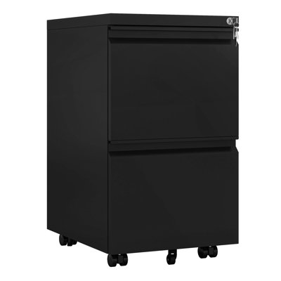 Canesha 39cm W 2-Drawer Office storage unit,Steel Filing Cabinet with 4 Casters