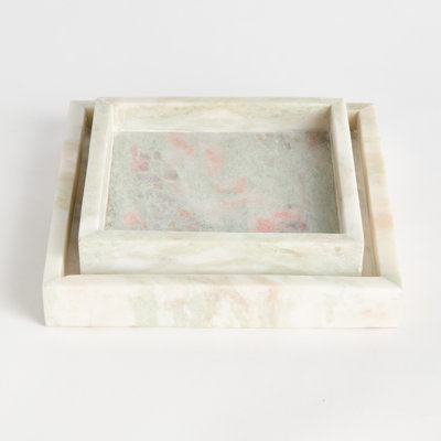 Verdigris Green and White Marble Square Trays Small