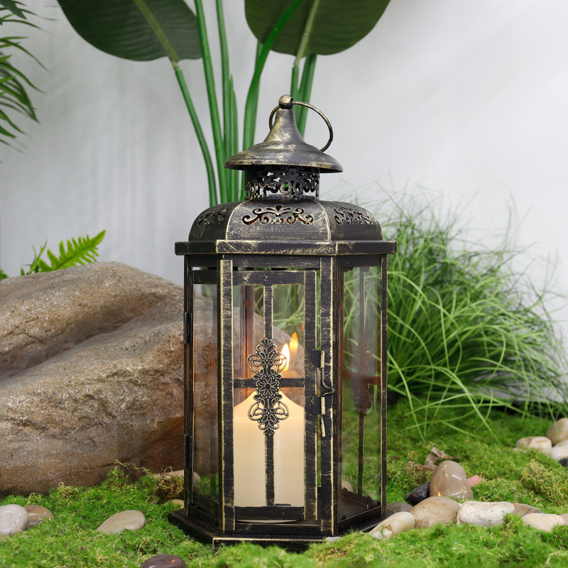 Lanterne décorative moyenne en métal 14 po (noir)