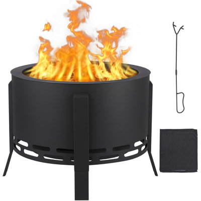 26 in Smokeless Fire Pit with Ash Tray Base Smokeless Outdoor Firepits with Adjustable Foot&Fire Poker