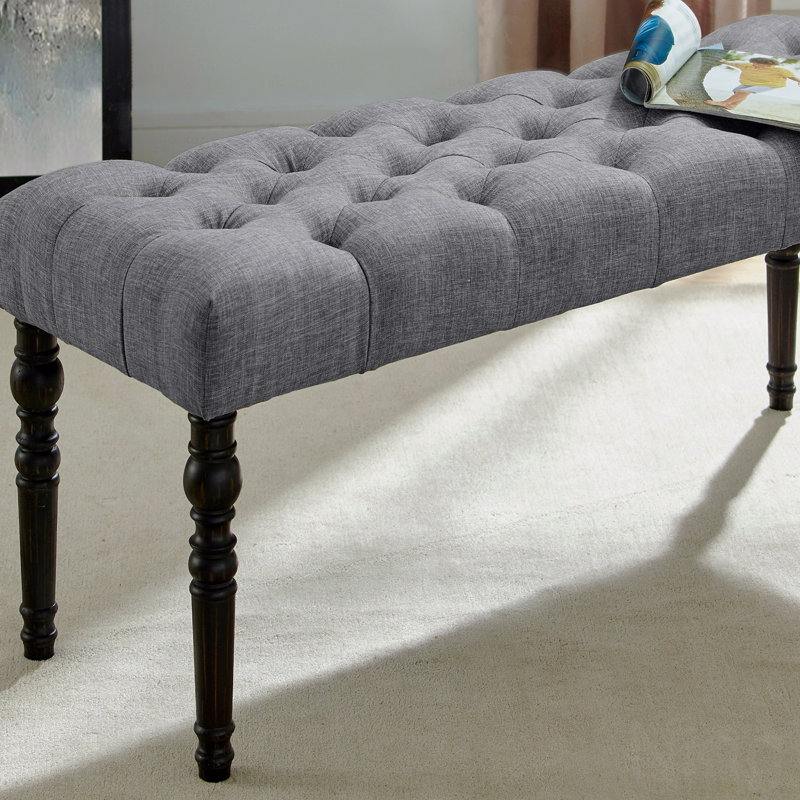 Banc de salle à manger en tissu gris - bois massif avec pieds tournés, l 48 po x P 16,5 po, assemblage requis avec cadre de banc rembourré: l 48 po x P 16,5 po