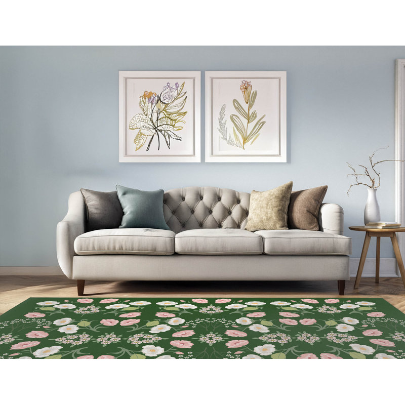 Tapis d'intérieur antidérapant May fleurs, Rectangle 4pi x 6 pi