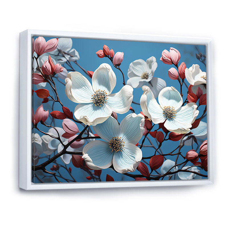 «White and Pink Dogwood Blossoms III», reproduction sur toile, Cadre de coin blanc fermé, H 12 po x l 20 po x P 1 po