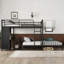 Structure de lit superposé au-dessus d'un grand lit double en MDF de couleur noir de jais pour les petites chambres partagées avec espace de travail intégré