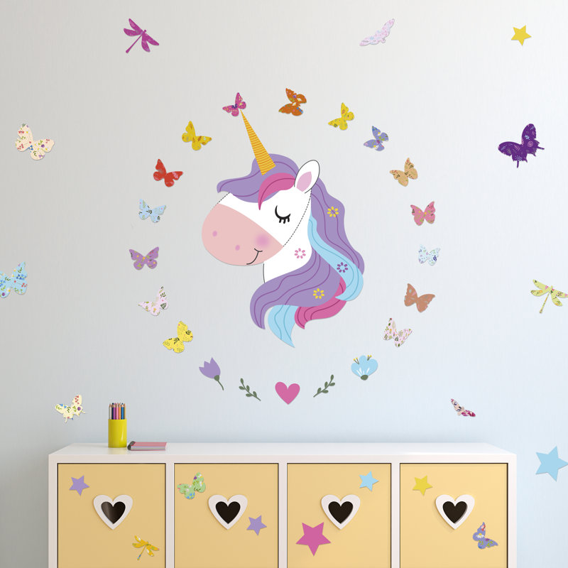 Magical Unicorn and Butterflies Kids Wall Sticker