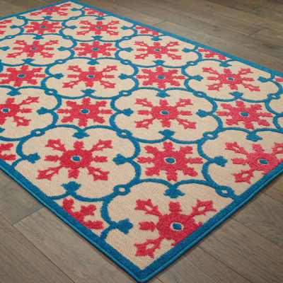 Luisa Floral Indoor/Outdoor Area Rug in Pink/Blue/Sand