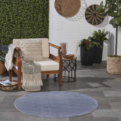 Mulican Solid Color Machine Made Power Loom Polypropylene Indoor / Outdoor Area Rug in Blue
