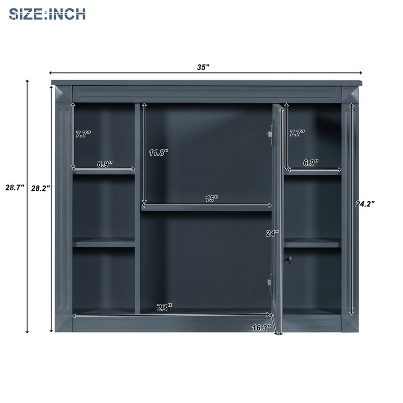 Meuble-lavabo 36 po avec lavabo supérieur, armoire à miroir bleu royal