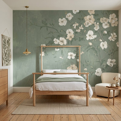 Muted Green Wallpaper Sage Botanical Wall Mural
