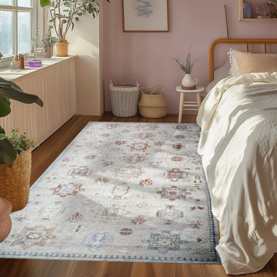 Distressed Oushak Area Rug - Boho Vintage Geometric Print Soft Carpet For Living Room Bedroom