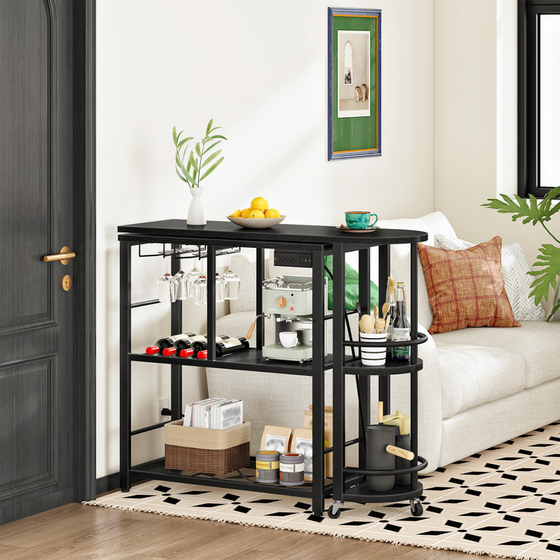 L-Shaped Bar Table, Home Bar Unit with Charging Station