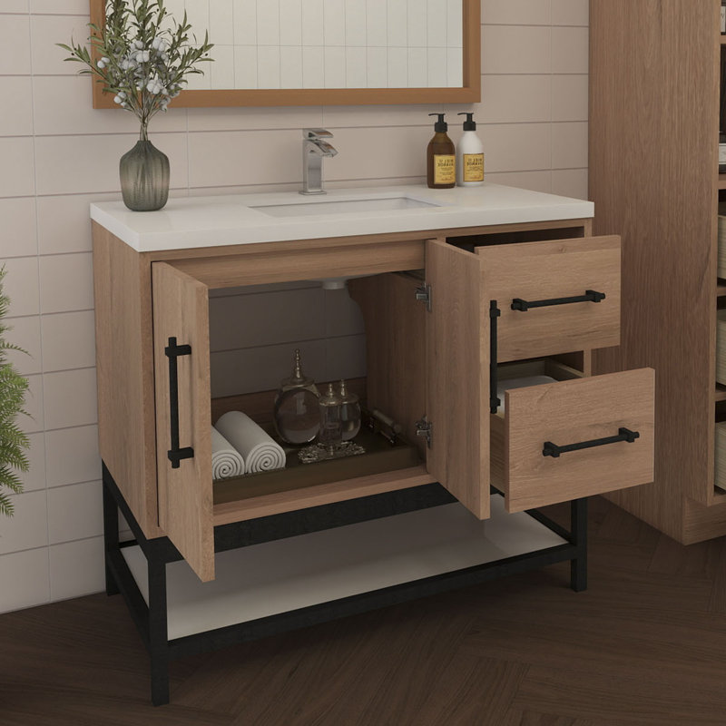 Meuble-lavabo simple avec plateau Victoria 23,7, Chêne rouge