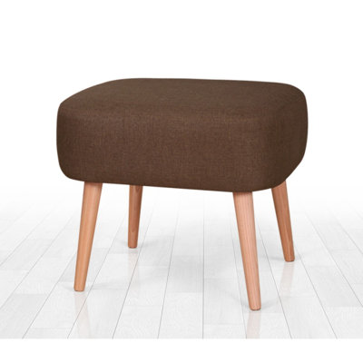 Stylish Bohemian Pouffe with Wooden Legs, Brown | 50% Cotton / 50% Linen, 19.7 x 16.9 x 16.5 inches | 5 cm Thick Orthopedic Sponge, 35 DNS | Perfect for Scandinavian Home Decor & Hotel Interiors