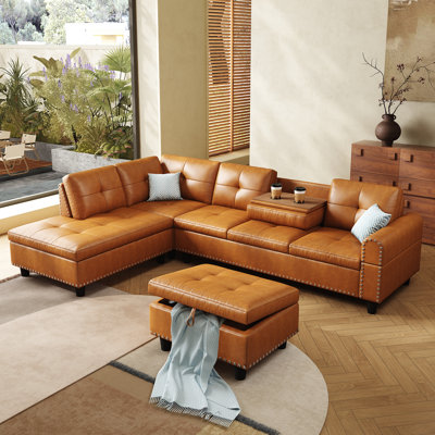 97.5" Oversized Sectional Leather Couch, L Shaped Couch