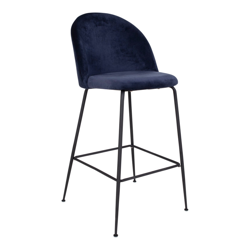 Pontefract Upholstered Counter Stool with Metal Frame, Blue, Black