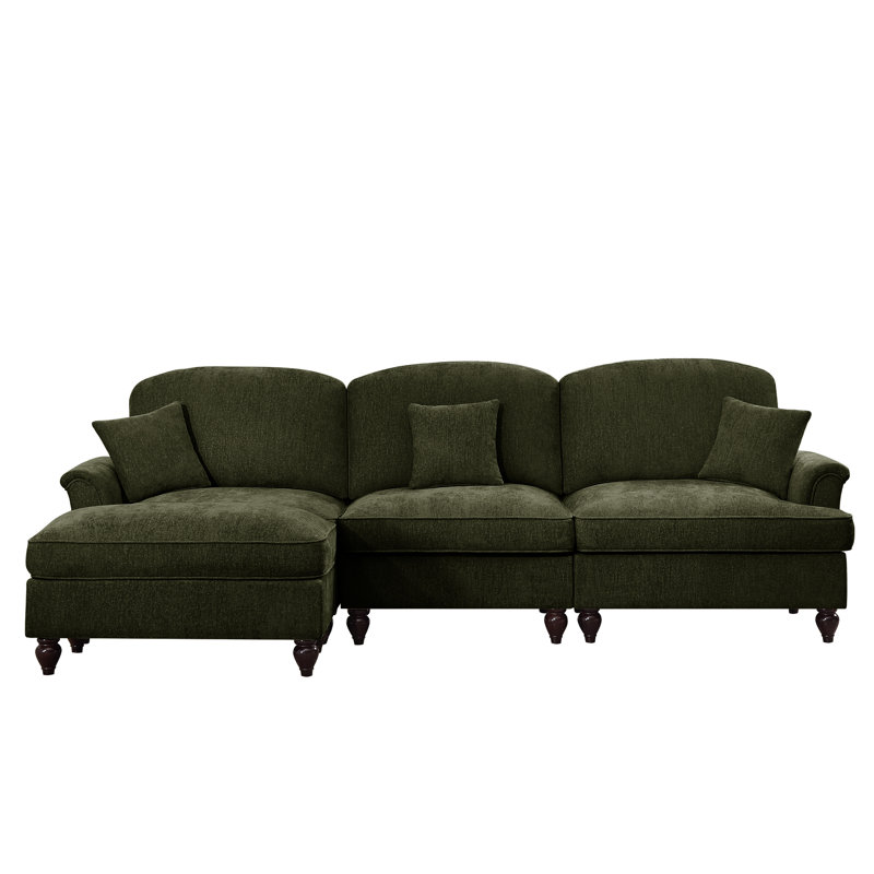 Sofalyn 3-Piece Chenille Modular Sectional Sofa Couch With Flared Arms And Removable Skirts, Green Chenille