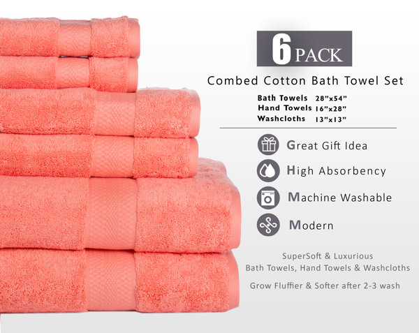 6pack Cotton Bath Towels for Bathroom Extra Large Absorbent Spa Shower Towel  Set