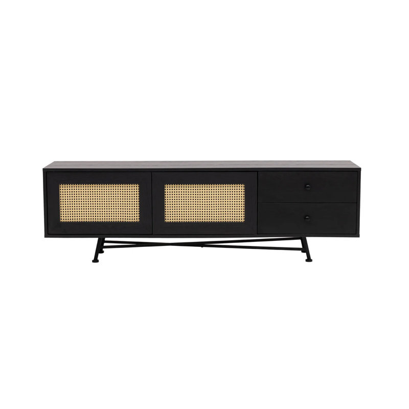 Meuble télé moderne noir avec pieds en métal, 70,9 po x 21,7 po x 15,7 po | Panneau de particules 100% mélaminé, conception robuste | Supporte jusqu'à 33 lb, aspect géométrique élégant pour le salon et les espaces de divertissement