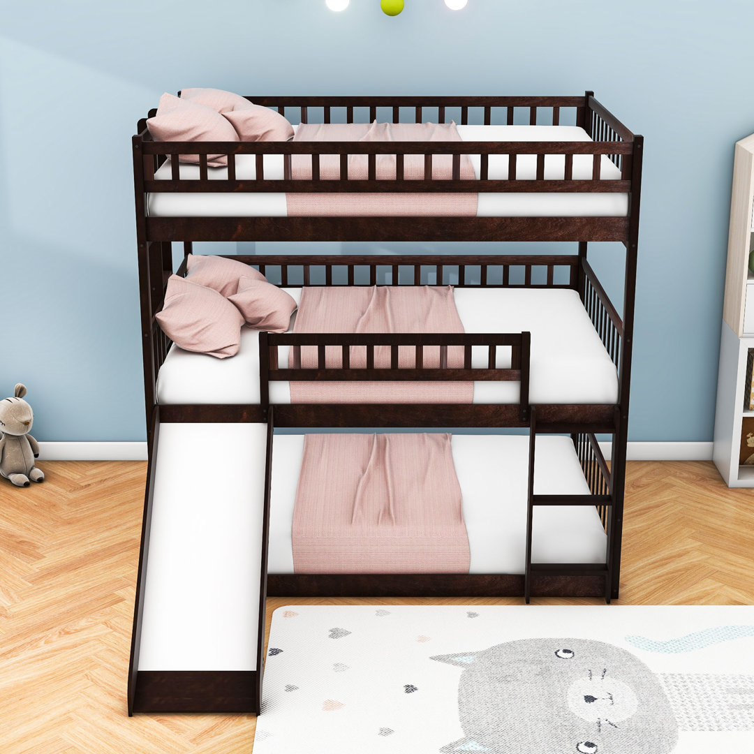 Etleva Full Over Full Over Full Triple / Quad Bunk Bed with Slide Harriet Bee Bed Frame 
