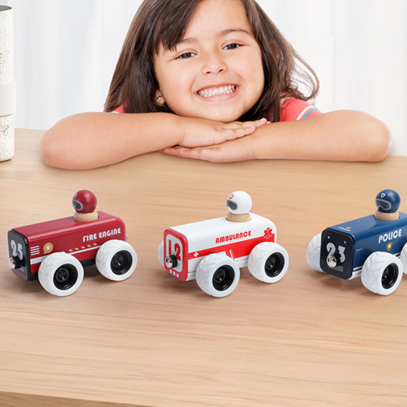 Freniland Toddlers Role-Recognition Pull-Back and Magnet Connect Ambulance Car,Pretend Play Toy for 18+ months, Light Red