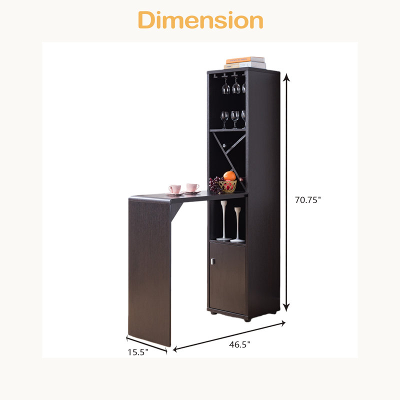 Armoire de bar, armoire de cuisine à longue table avec compartiment pour bouteilles de vin et tablettes ouvertes