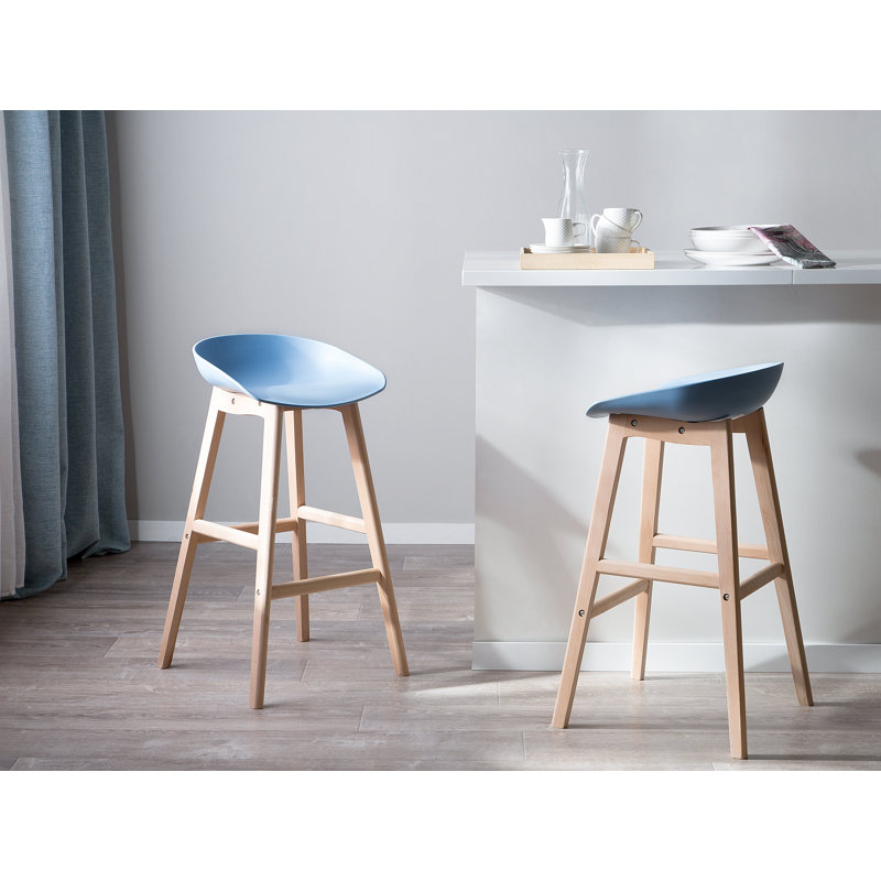 Benjamin Counter Stool with Solid Wood Frame, Light Blue