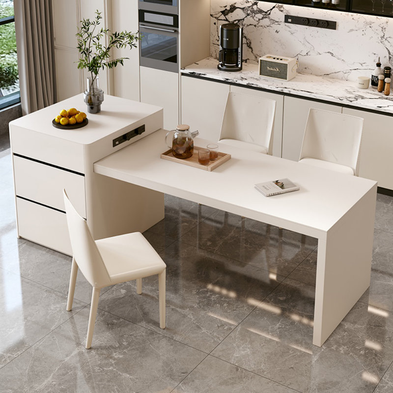 Table de salle à manger italienne de luxe minimaliste et légère, Blanc cassé / blanc