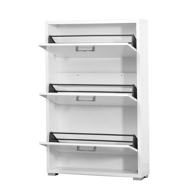 9 Pair Flip Down Shoe Storage, White Lacquered