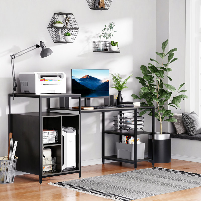 68 Inch Office Table Computer Desk Workstation Bookshelf With CPU Stand, Gray