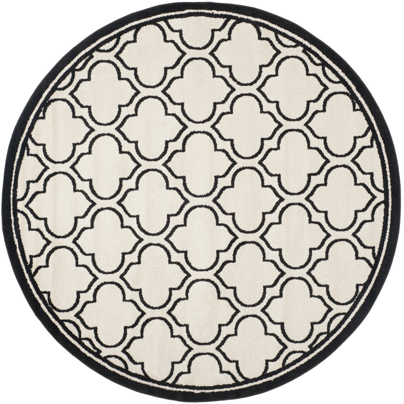 Ammundsen Geometric Ivory/Anthracite Area Rug, Round 7'