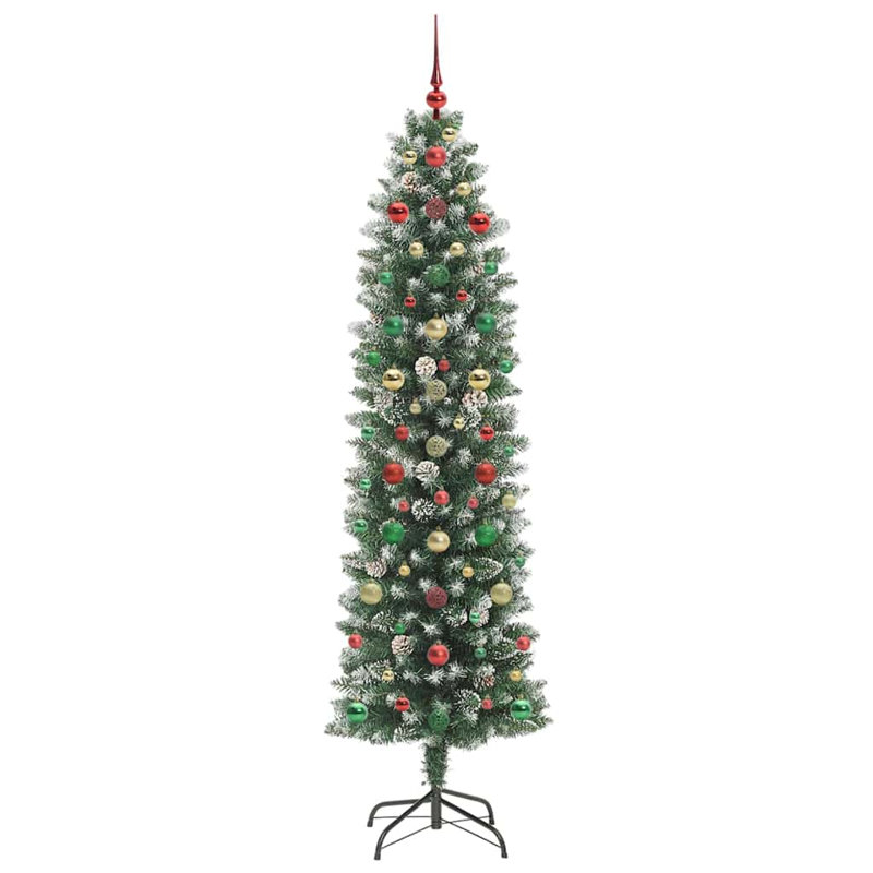 Artificial Slim Christmas Tree, Red/Green/Gold, 6.89' H