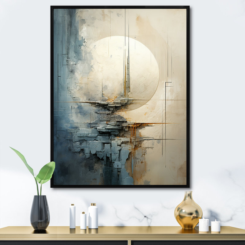 Minimalisme lune fantaisie collage sur toile, Cadre flottant noir, H 32 po x l 24 po x P 1 po