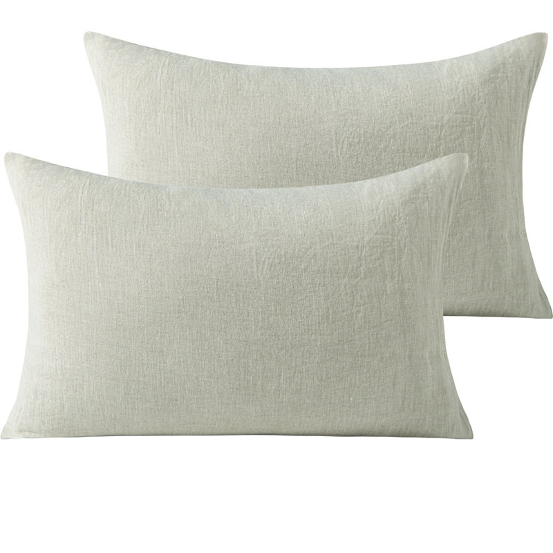 Ensemble de 2 taies d'oreiller avec fermeture à enveloppe en lin lavé respirant, Taies d'oreiller pour grand lit, Lin naturel
