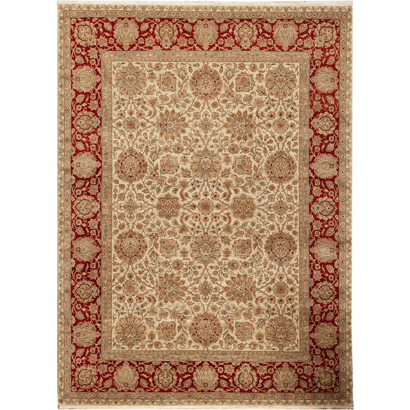 Tapis ivoire et rouge noué à la main de haute qualité