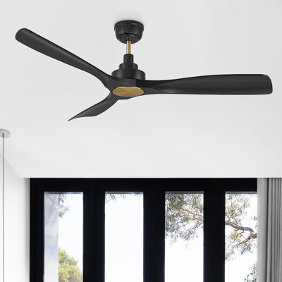 52" DC Motor Black Ceiling Fan with Remote Control, Downrod Included, without Light