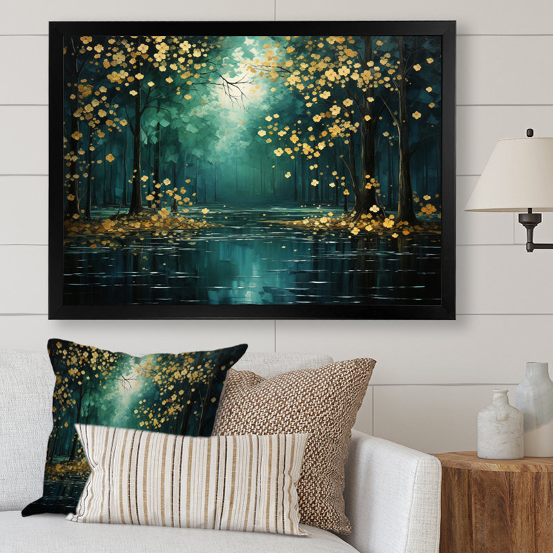 Décoration murale Bold Forest Emerald III - Forêt, H 34 po x l 44 po x P 1,5 po, Cadre simple noir