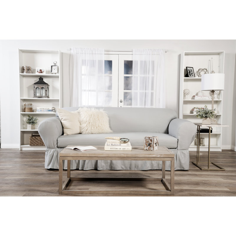 Cotton Box Cushion Loveseat Slipcover, Grey