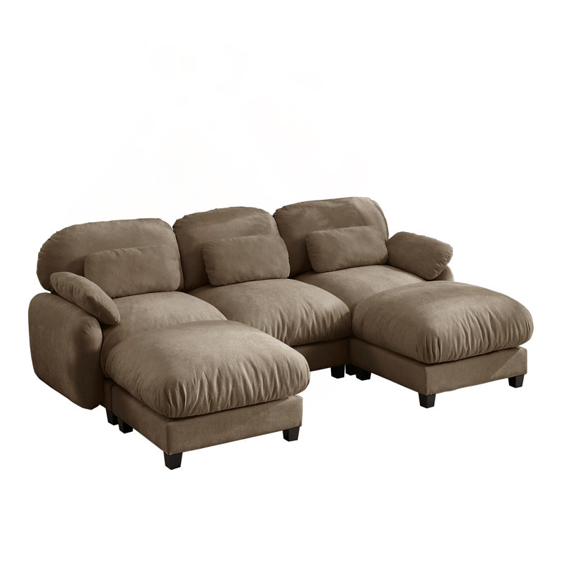 Canapé Cloud U en forme de U avec 2 repose-pieds amovibles et tissu chenille, L 104,3 po, Chenille brun