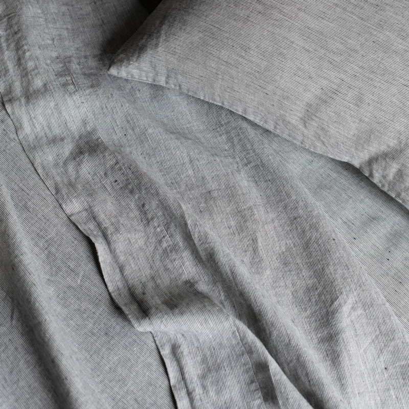 100% French Linen Pillowcase Set, Standard Pillowcase, Shadow Pinstripe