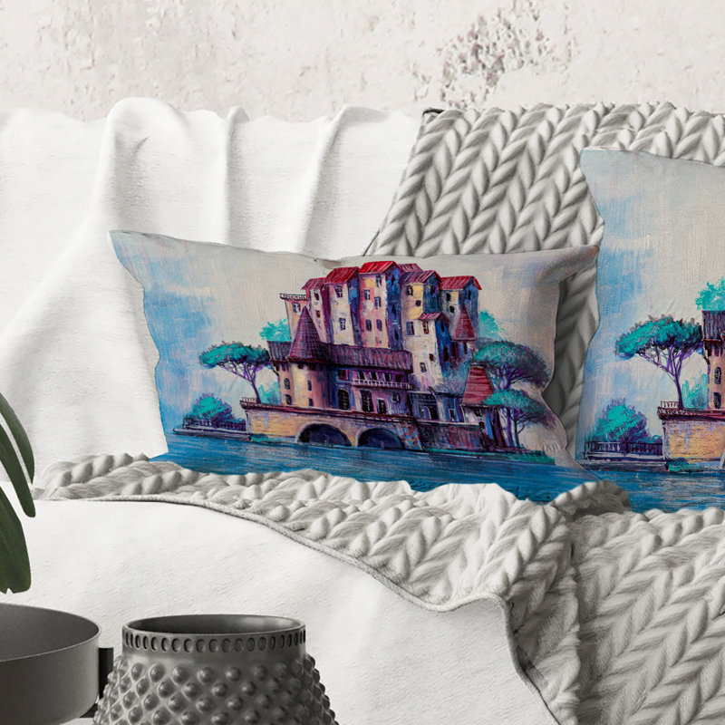 Rectangle,Skypscrapers By The Bridge In Ancient City - Traditional Printed Throw Pillow