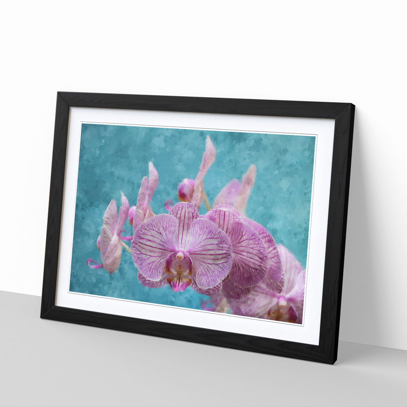 Lilac & Pink Orchids - Picture Frame Graphic Art Print, 62cm H x 87cm W x 2cm D, Black Framed