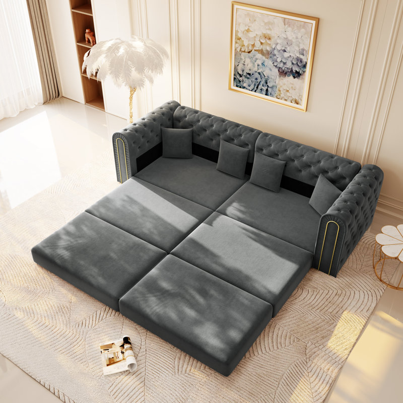 Canapé-lit Chesterfield 90,6 po, Gris