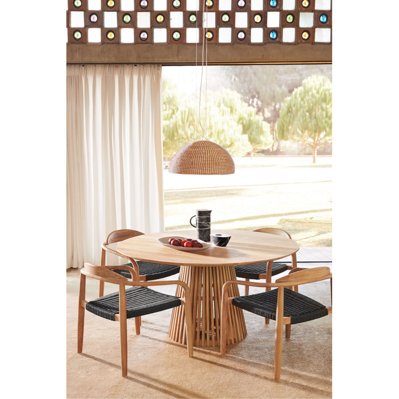Irune Round Solid Wood Dining Table, Brown