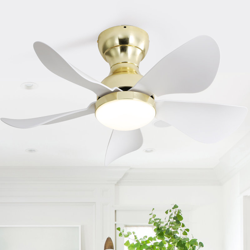 Petit ventilateur de plafond classique à 5 pales en ABS de 29 po avec lumières DEL et télécommande Kemp, Kemp, Or / Gris